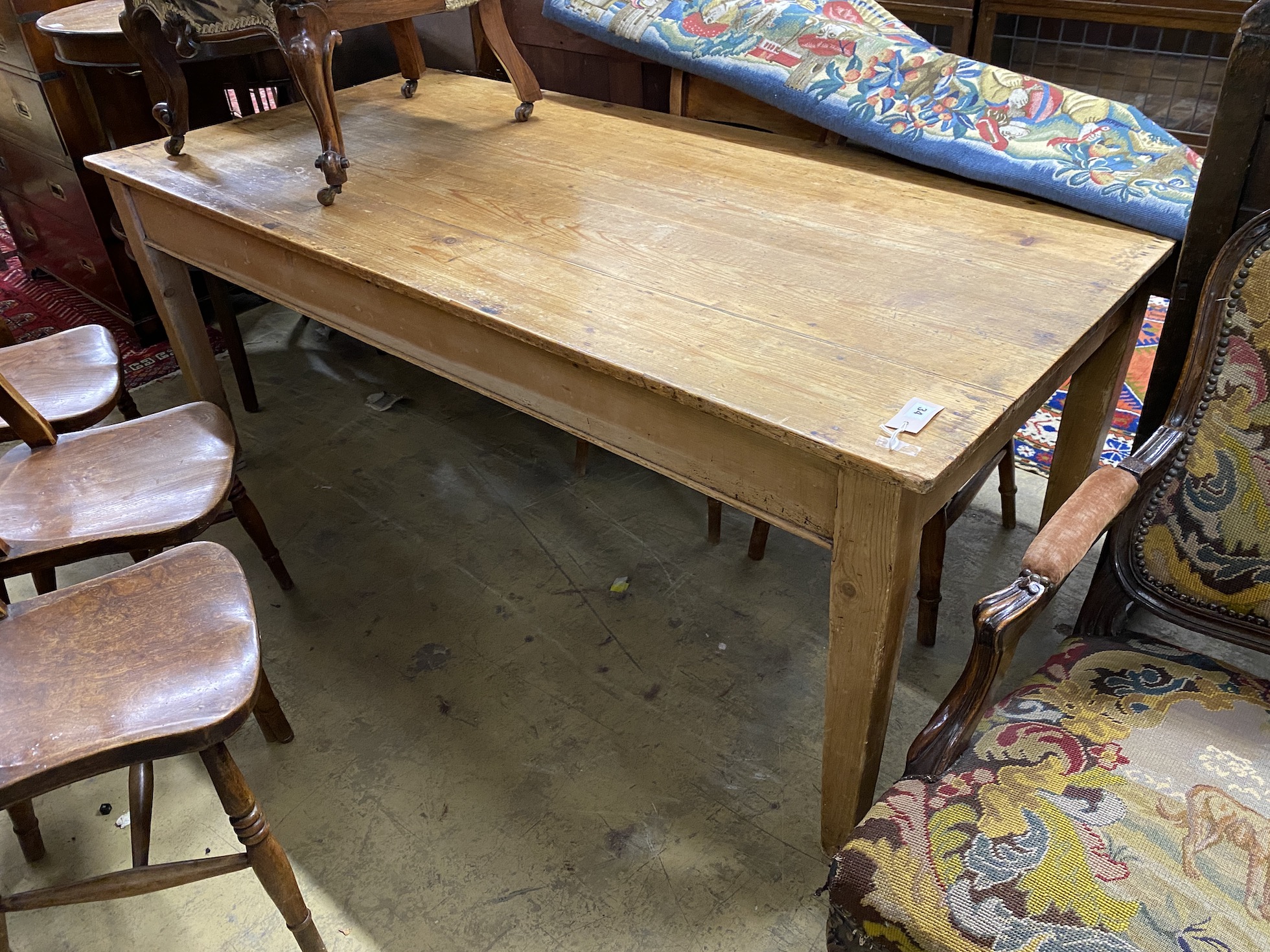 A Victorian rectangular pine kitchen table, fitted drawer, length 182cm, width 87cm, height 74cm